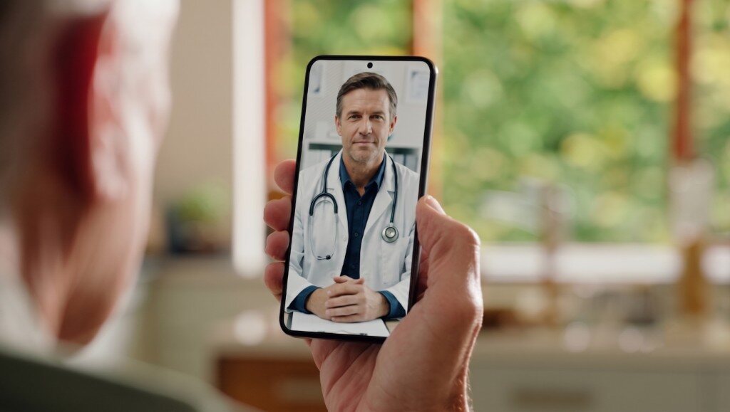 Client on a telehealth visit with a licensed clinician