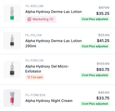 Care plan product list UI